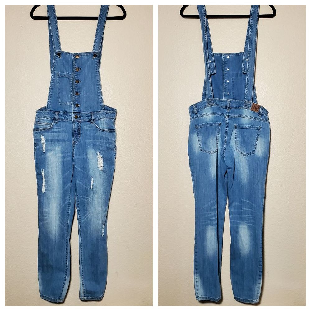 Life in Progress Denim Distressed Overalls Size 28